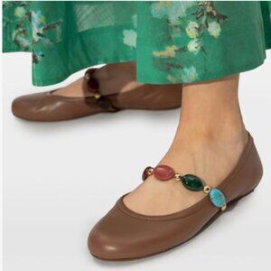 miss left Sienna Unique Round Toe Jewelled Strap Mary Jane Flats Ballet Flats